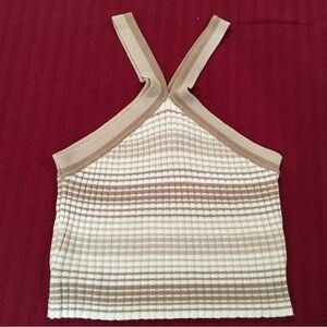 Sincerely Jules Halter Tank Top Cropped Womens Large Beige Ivory Criss Cross